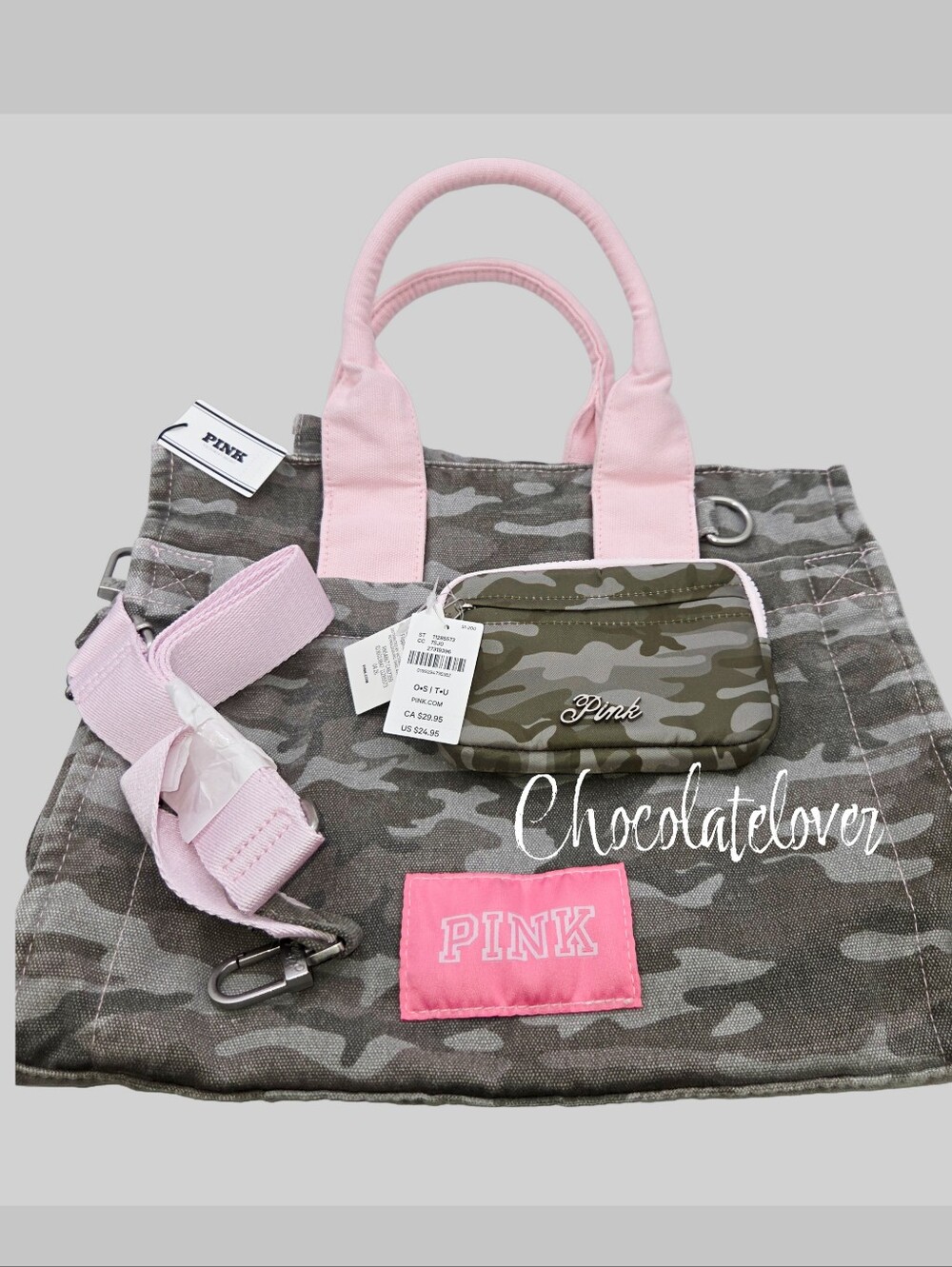 Victoria's Secret PINK Camo Tote Bag with Keychain Charm NWT